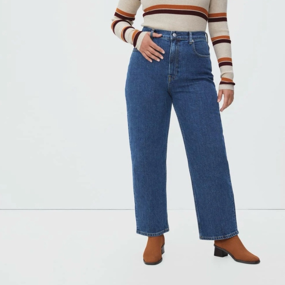Everlane 90s Way High Organic Cotton Classic Blue Straight Wide Leg Cute Jeans